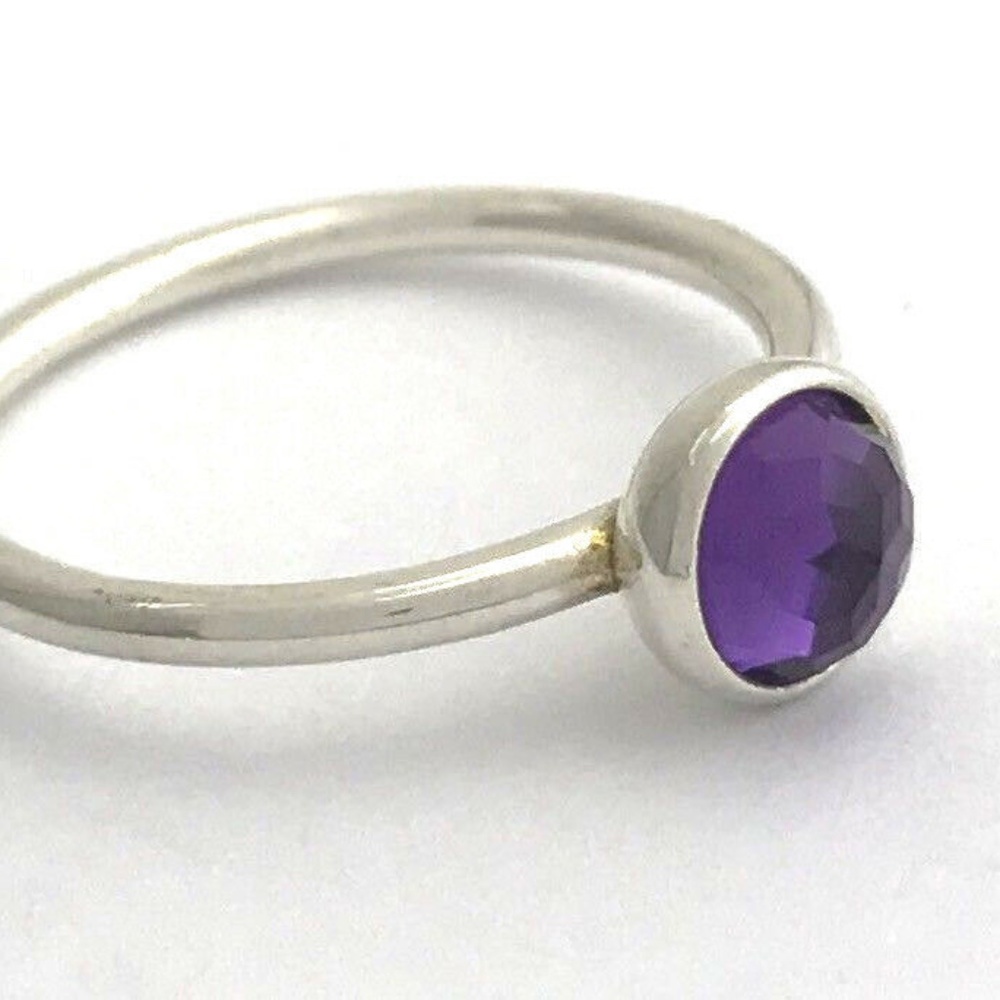 PANDORA February Droplet Silver, Amethyst Ring 6